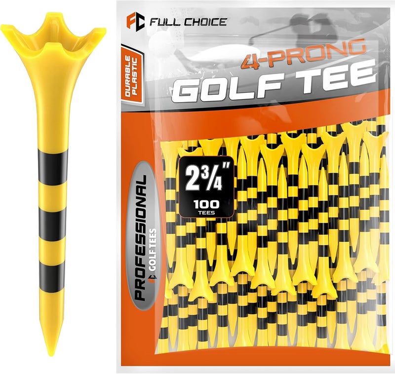 Full Choice Professional Plastic Golf Tees 100 Pack (3-1/4" or 2-3/4"), Enhanced Durability & Stability, Engineered to Minimize Friction and Side Spin - Image 1